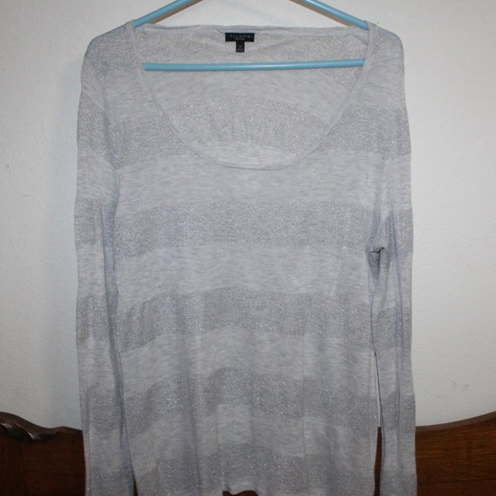 Talbots Gray Striped Long Sleeve Shirt Size XL